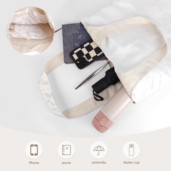 Women’s Large Capacity Rayon Hobo Bag with Inner Pockets in Snowflake Color - Picture 3 of 6